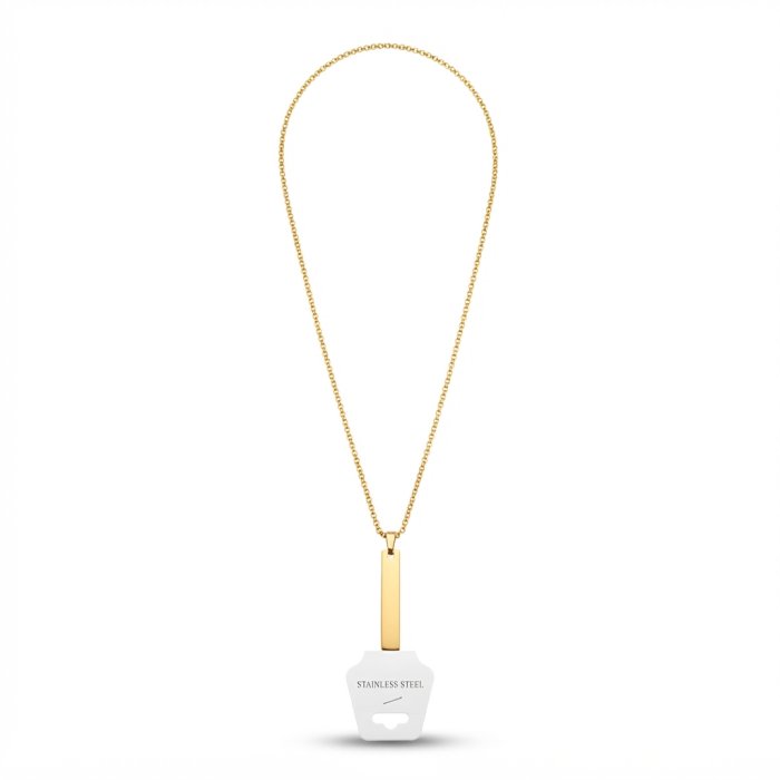 Stainless Steel Gold-Tone Chain Necklace with Rectangular Pendant