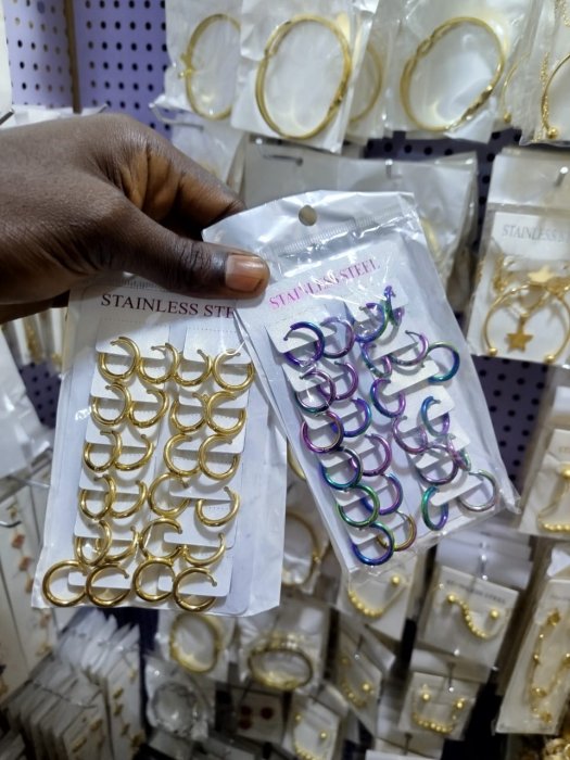Stainless Steel Gold and Iridescent Hoop Earrings Bulk Pack