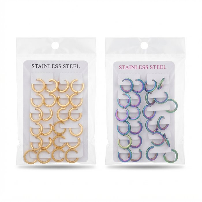 Stainless Steel Gold and Iridescent Hoop Earrings Bulk Pack