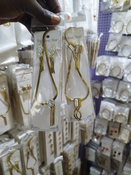 Stainless Steel Gold Jewelry Set with Heart Pendant and Earrings