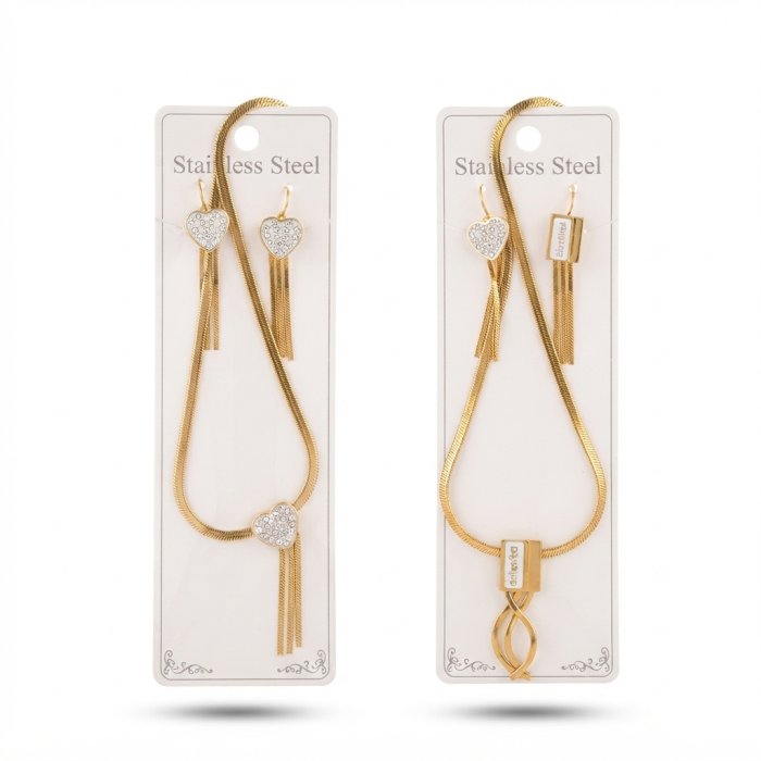 Stainless Steel Gold Jewelry Set with Heart Pendant and Earrings
