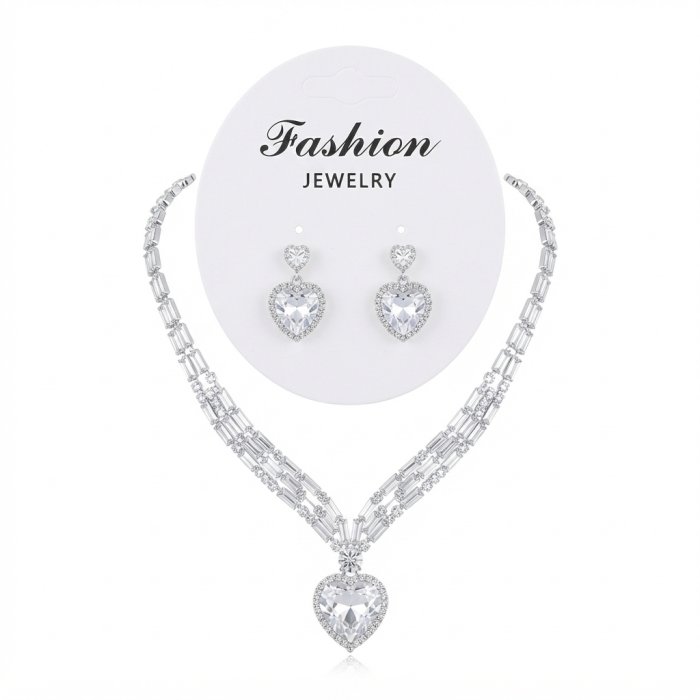 Fashion Jewelry Heart-Shaped Crystal Necklace & Earring Set