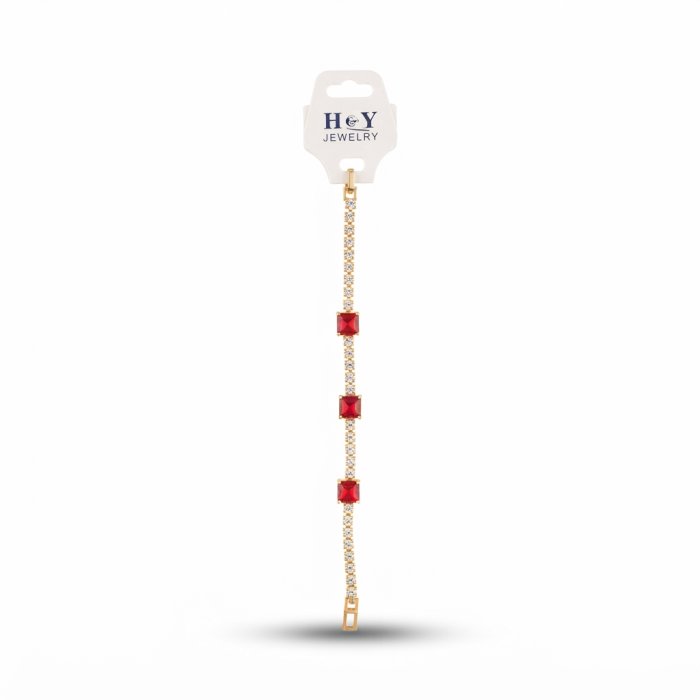H&Y JEWELRY Gold-Tone Red & Clear Stone Bracelet