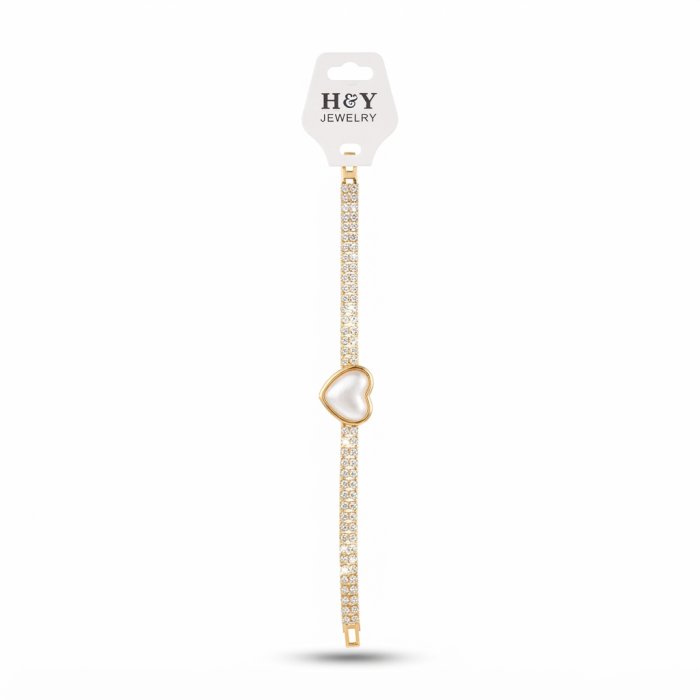 H&Y JEWELRY Gold-Tone Pavé Crystal & Pearl Heart Bracelet