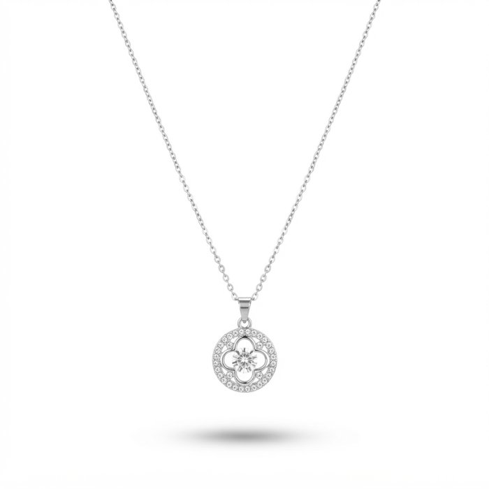 Silver-Tone Crystal Quatrefoil Pendant Necklace