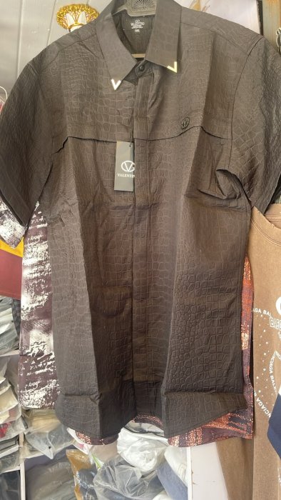 Valentino Black Crocodile-Embossed Short-Sleeve Shirt