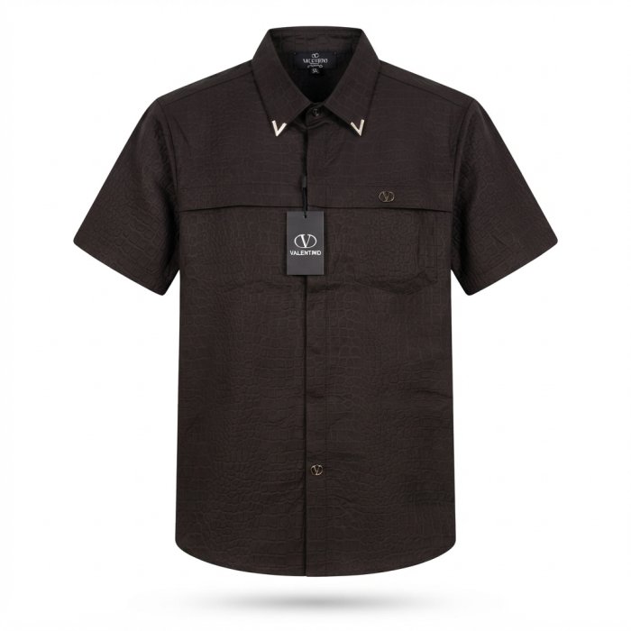 Valentino Black Crocodile-Embossed Short-Sleeve Shirt