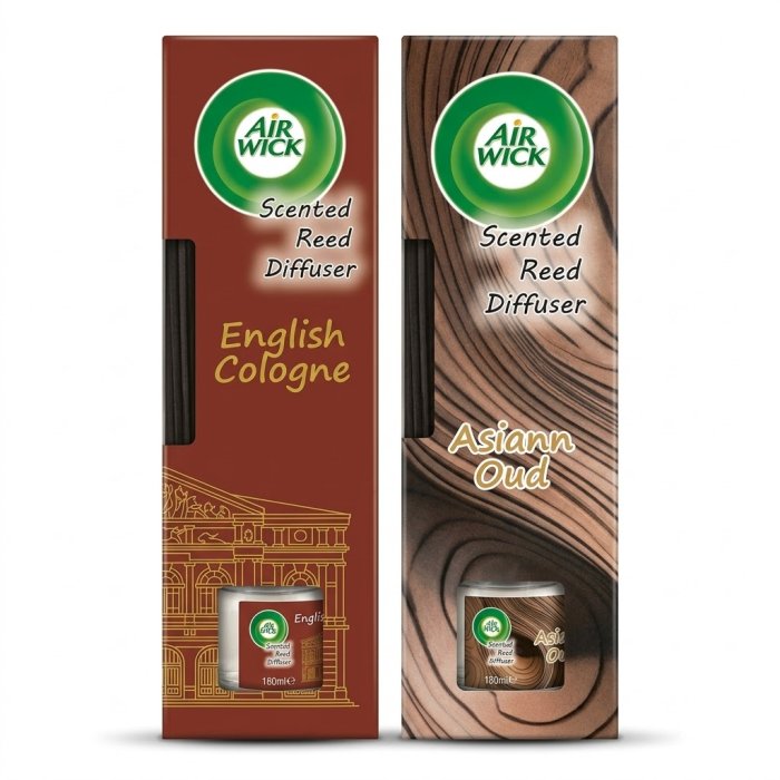 Air Wick Scented Reed Diffuser Set – English Cologne & Asiann Oud (180ml each)  