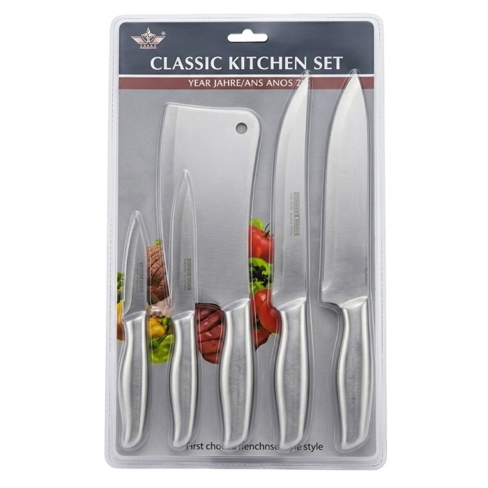 Classic Kitchen Set 5-Piece Stainless Steel Knife Set with Cleaver