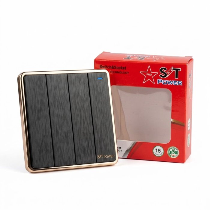 S/T POWER Black Brushed 4-Gang Wall Switch