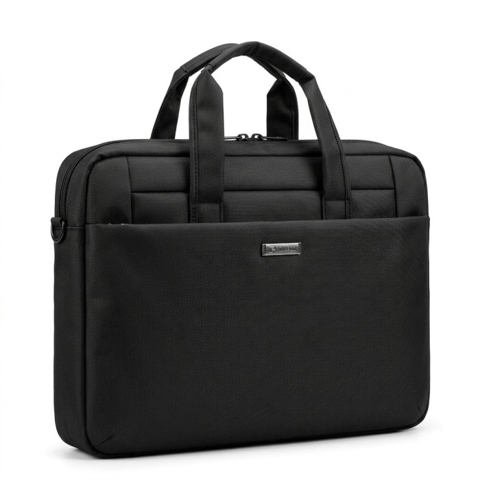 Black Textured Fabric Laptop Bag