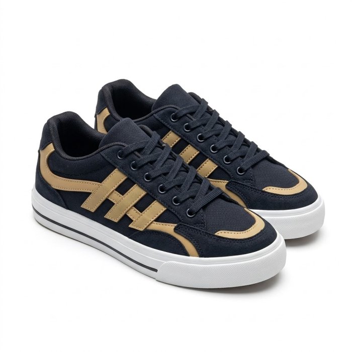 Men's Navy and Tan Low-Top Skate Sneakers