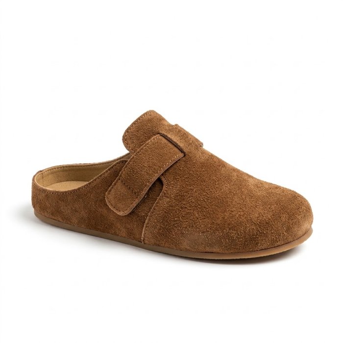 Brown Suede Adjustable Slip-On Clogs