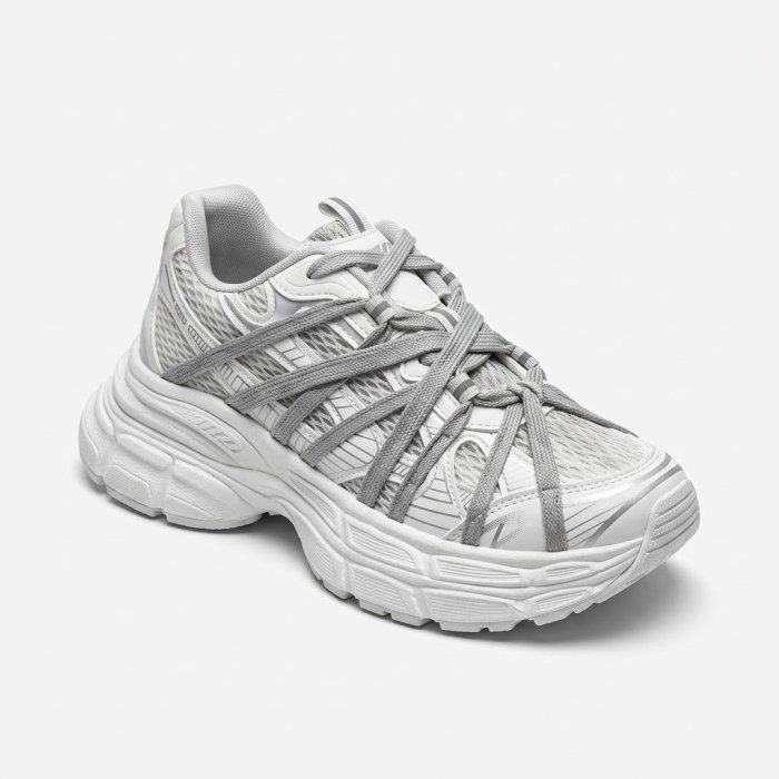 White Multi-Laced Chunky Platform Sneakers