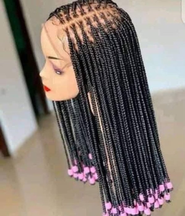 Black Beaded Box Braided Lace Front Wig