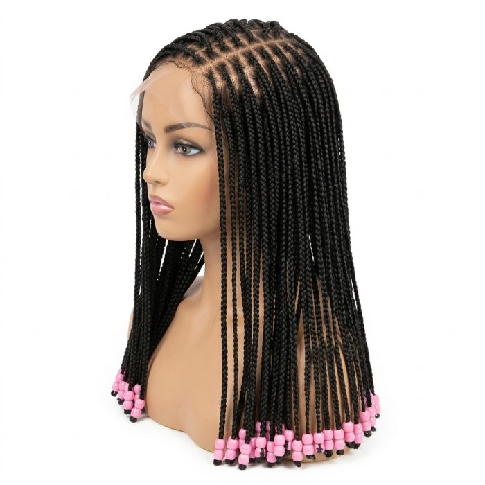Black Beaded Box Braided Lace Front Wig