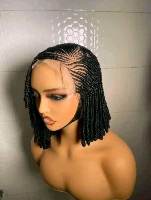 Black Side-Part Cornrow Braided Bob Lace Front Wig