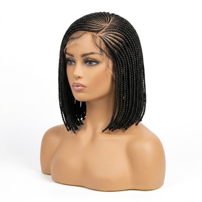 Black Side-Part Cornrow Braided Bob Lace Front Wig