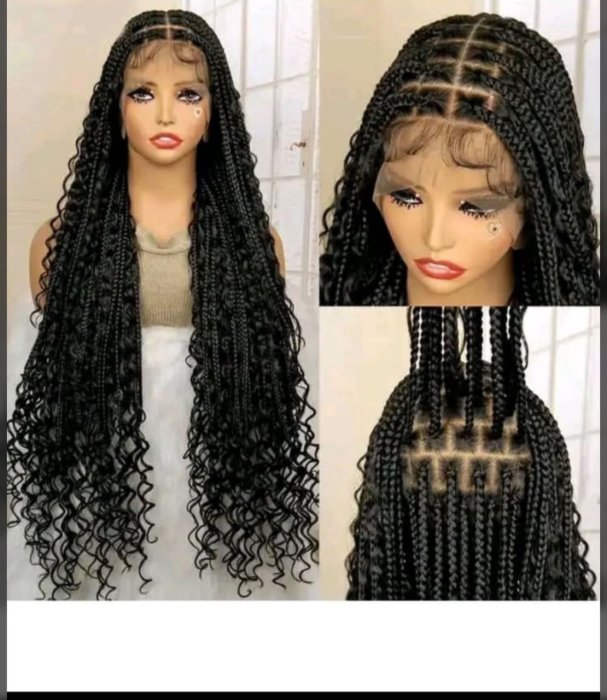 Black Box Braided Lace Front Wig with Wavy Ends