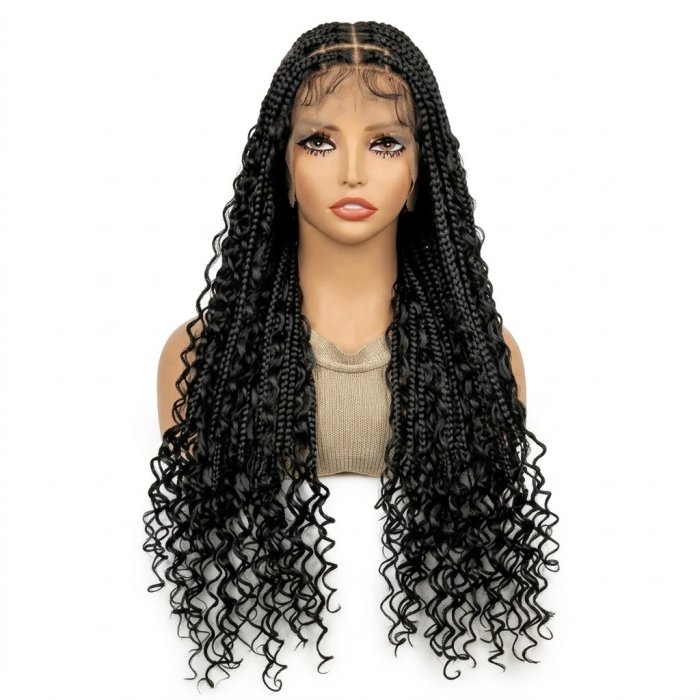 Black Box Braided Lace Front Wig with Wavy Ends