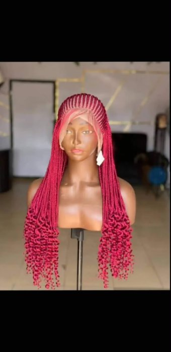 Burgundy Cornrow Braided Lace Front Wig with Curly Ends