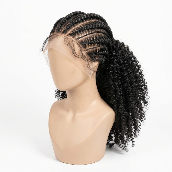 Black Cornrow Braided Ponytail Lace Front Wig