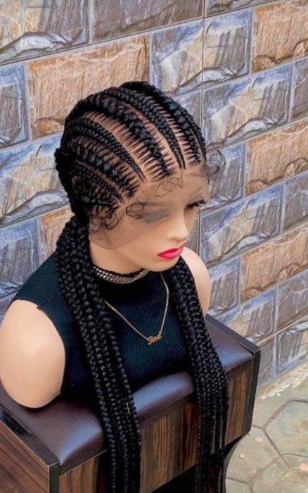 Black Cornrow Braided Lace Front Wig