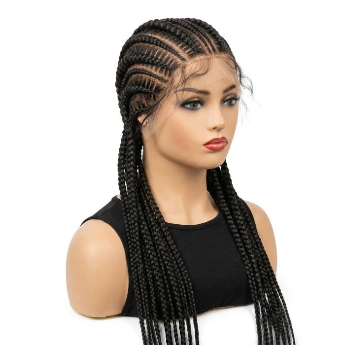 Black Cornrow Braided Lace Front Wig