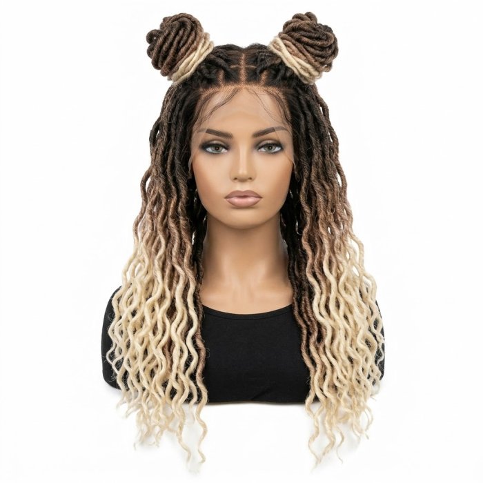 Ombre Butterfly Locs Lace Front Wig with Double Space Buns