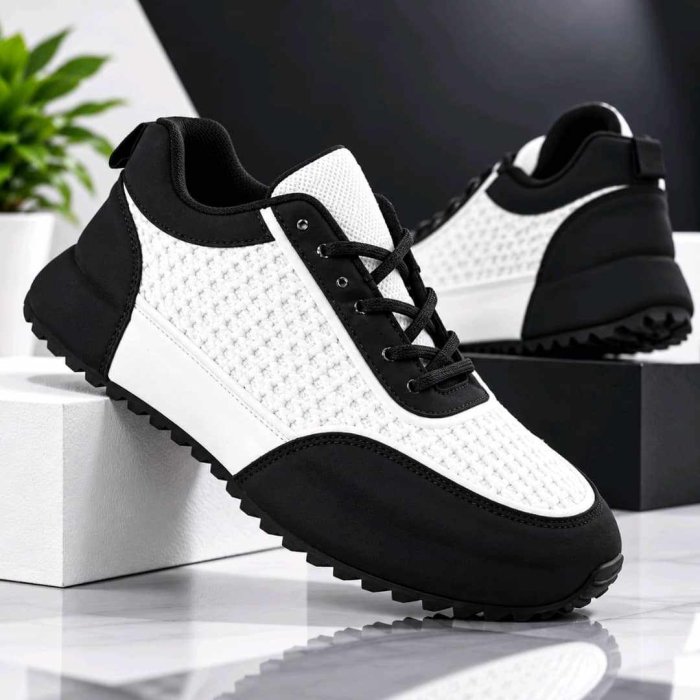 Men's Black and white mesh contrast lace u