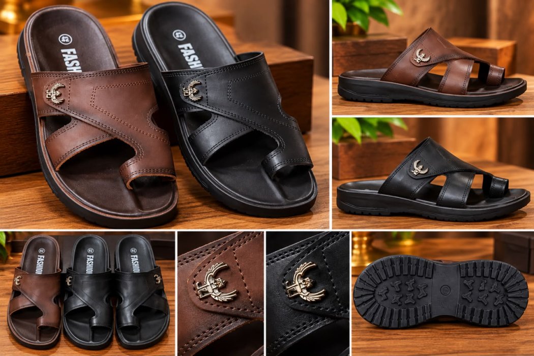 Men's Casual Leather-Look Toe-Ring Slip-On Sandals (Carton of 24 Pairs)