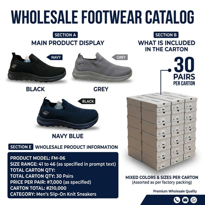 Men's Slip-On Knit Casual Sneakers - Model FM-06 (30 Pairs per Carton)
