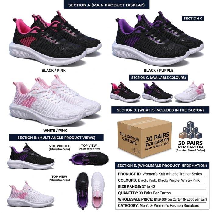 Women's Knit Athletic Running Sneakers (30 Pairs per Carton)