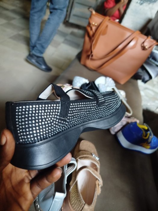 Black Rhinestone-Embellished Girls' Strap Platform Loafers (sold in wholesale cartons of 24 pairs)