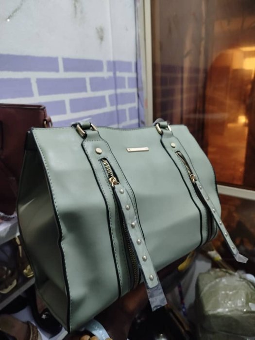 Sage Green Faux-Leather Dual-Zip Handbag