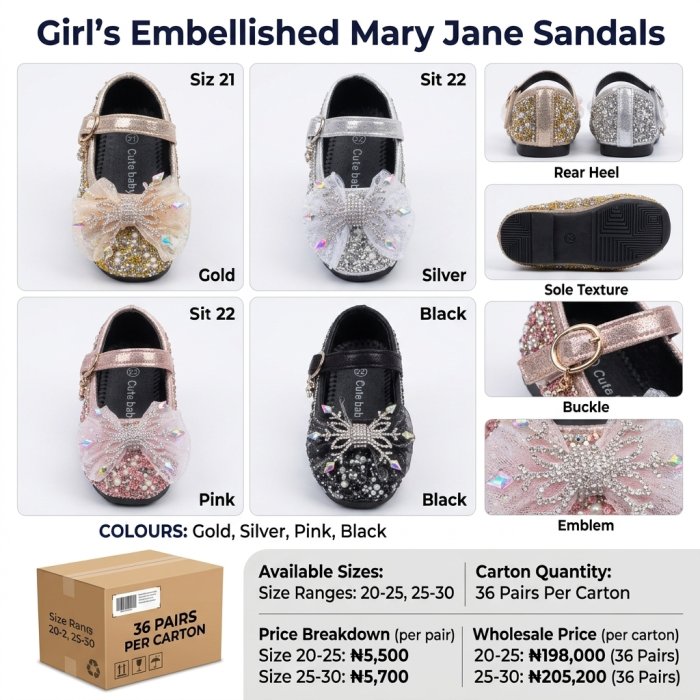 Girls' Embellished Crystal Bow Mary Jane Shoes