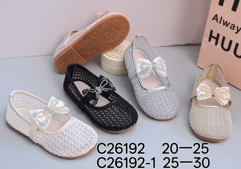 C26192 Series Girls' Mesh Ballet Flats with Rhinestone Bow