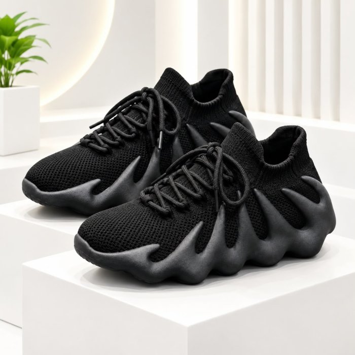 Kids' 4D Sole Knit Trainers - Triple Black (Sizes 25-36)