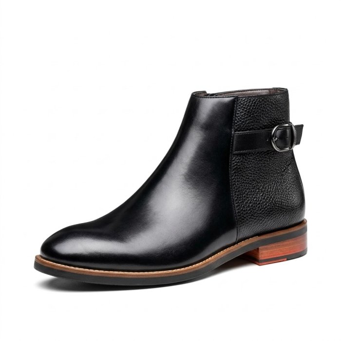 Men's Dual-Texture Leather Buckled Ankle Boots Collection
