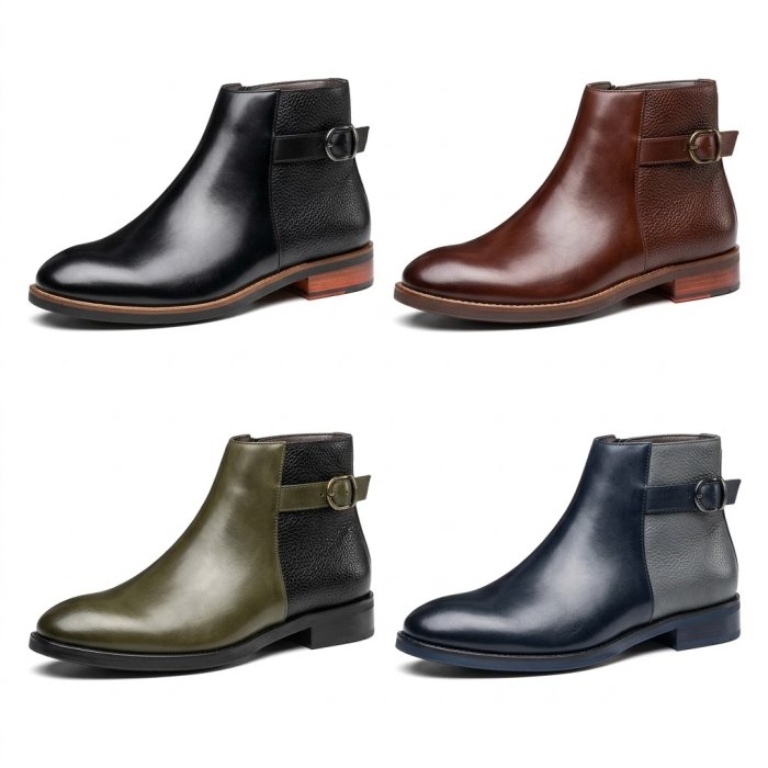 Men's Dual-Texture Leather Buckled Ankle Boots Collection