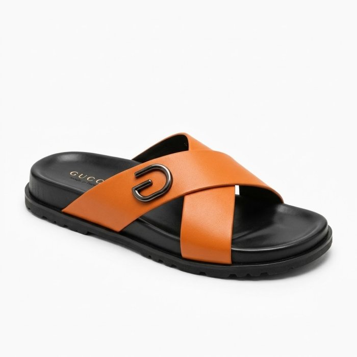 Gucci Leather Cross-Strap Slide Sandals Collection