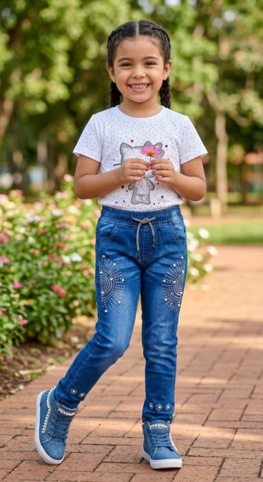 Children's Blue Rhinestone-Embellished Denim Jeans.
