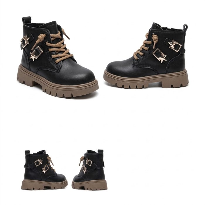 Kids' Star Buckle Combat Boots